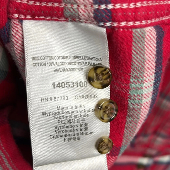 BURTON Mens DryRide Plaid Flannel Shirt Red White Blue Cotton Chest Pockets L - Picture 10 of 13